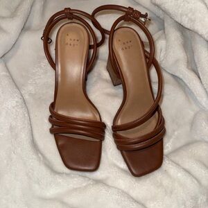 a new day Brown Strappy Square-Toe Block Heel Sandals